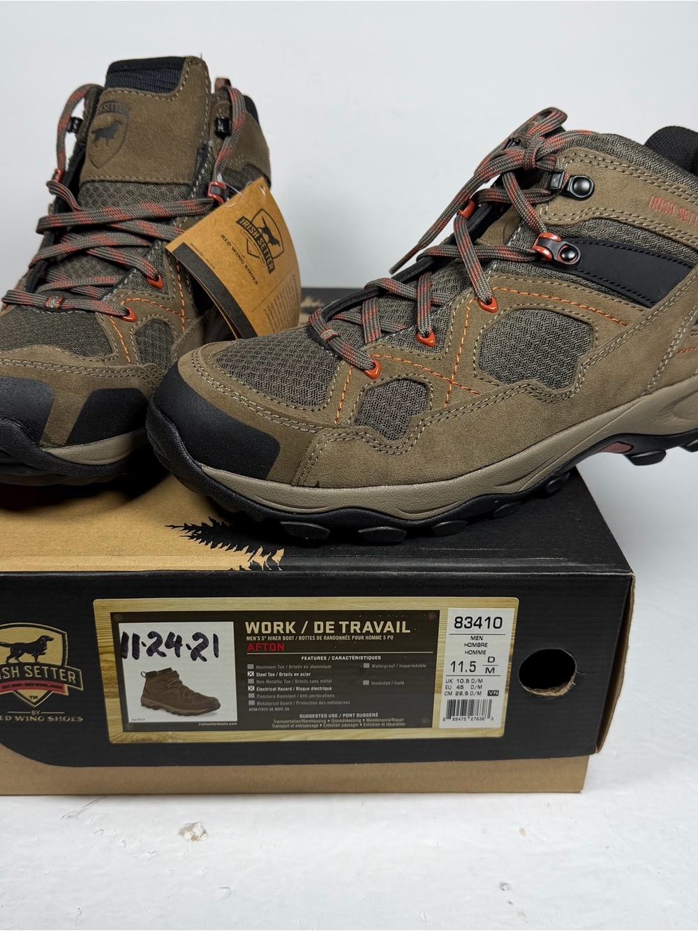 Irish Setter Red Wing AFTON HIKER 83410 Men's Steel-Toe Work Boots US Size 11.5